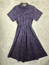 VTG JG Hook 1980 Cotton Midi Shirt Dress Blue Purple  Preppy Dark Academia Small