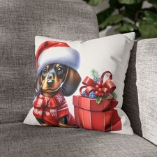 Christmas Puppy Dog Dachshund Holiday Pillow Throw Cushion Couch Head Relax
