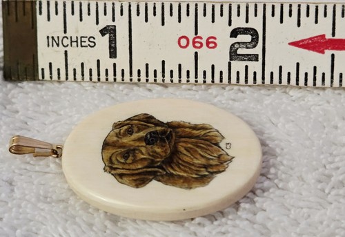 Vintage Acrylic Plastic Golden Retriever Pendant w/ 1/20 14kt Gold Bail - Picture 2 of 5