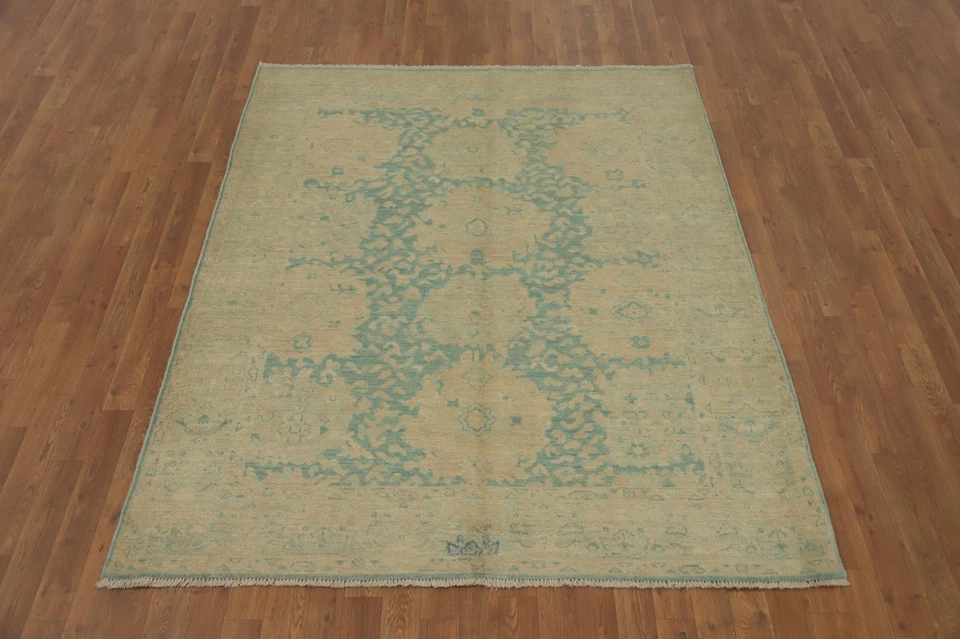 Handmade Transitional Wool Carpet Blue Floral Ziegler Vegetable Dye Rug 5x7 Ft - Image 4 of 4