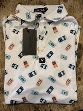 Bad Birdie Core Short Sleeve White Golf Polo “Crushable” Beer Can Men's Size