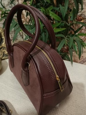Mini Bag Koffer bordeaux (wine) Damen Mädchen ECHT LEDER Wildleder