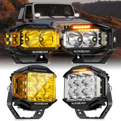 4x AUXBEAM 4'' Side Shooter Spot Beam Rectangle LED Pods Light +5'' Round LED Pods
