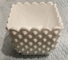 Vintage FENTON HOBNAIL MILK GLASS 4" SQUARE FOOTED PLANTER, candy dish, etc.
