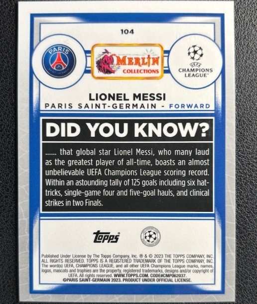 Lionel Messi 2022-23 Topps Merlin UCL Speckle Refractor /150 #104 view 2
