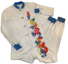 Vtg 1980s Smurfs Pajamas Child Size 10/12 Retro Peyo Bodysuit