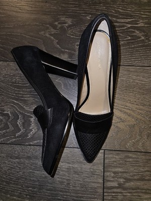 Saks Fifth Avenue Black ''Aileen'' Suede Point Toe Block Heel Loafer Pumps Sz 9.5 