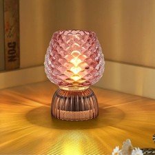 Battery Operated Lamp with Timer, Cute Small Cordless Glass Table Lamp for Ho...