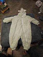 Green Fleece Lined Hooded Pramsuit Unisex Footless Size 74 6-9 Months Vgc