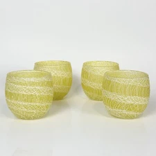 Vintage Spaghetti String Roly Poly Glasses Yellow Lot Of 4 Tumblers Barware