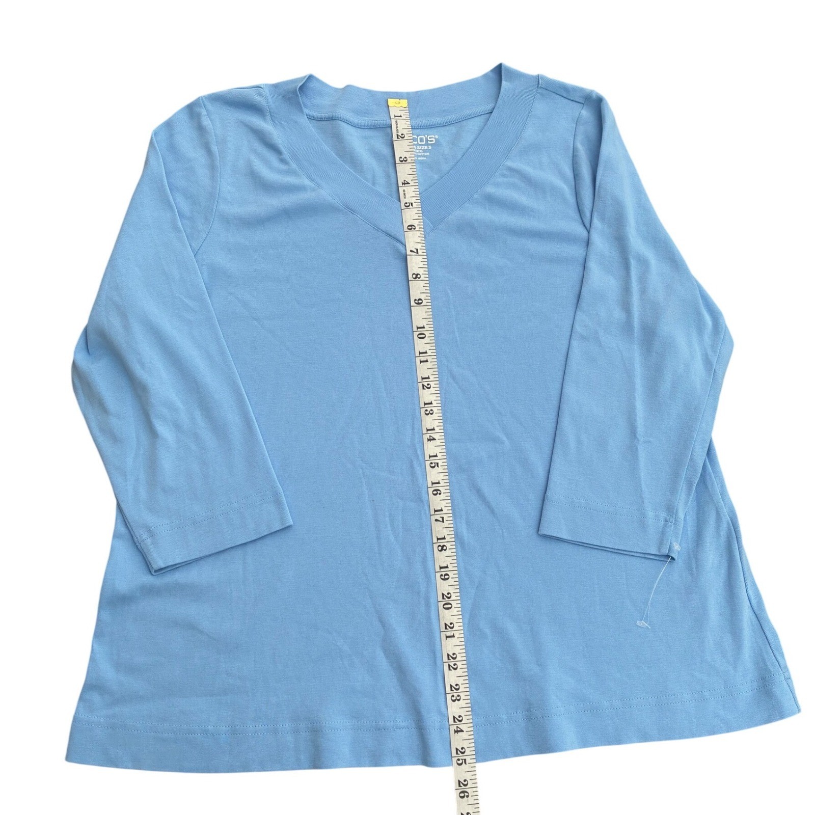 Chico's Light Blue 100% Pima Cotton V-Neck 3/4 Sleeve Top Size 3 XL | eBay