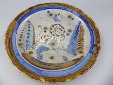 VTG KEN EDWARDS 10" HIGHLY DECORATED FLORAL & JAGUAR? CAT EL PALOMAR PLATE