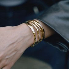 Gold Wave Cuff Bracelet Women Open Bangle anti Tarnish Statement Jewelry