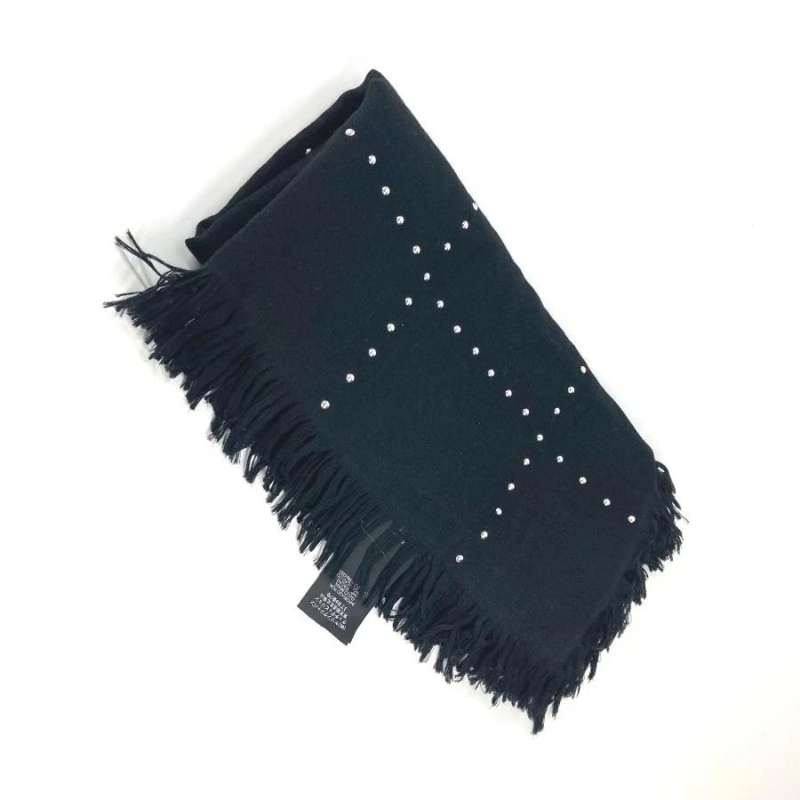 GUCCI Foulard clouté châle franges GG noir homme laine soie L130 cm x H130 cm 