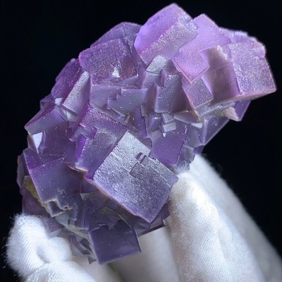 54G Unique stepped cubic purple fluorite crystal cluster/Hunan