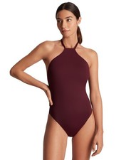 Lauren Ralph Lauren Modern High-Neck One-Piece Swimsuit Women's 8 Claret Solid