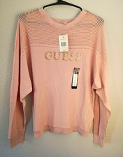 GUESS Women's Solid Pink Pullover Sweater Long Sleeve Size S