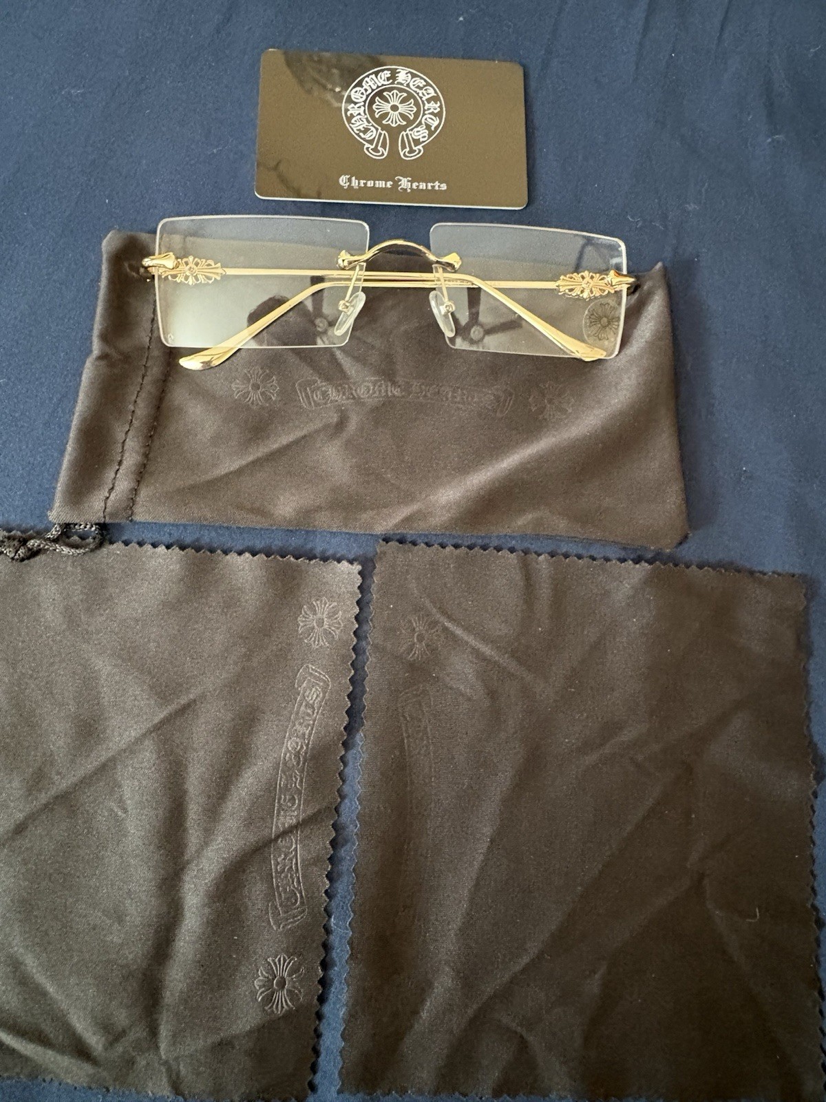 Chrome Hearts Gold Rimless Square Metal Eyeglasses Unisex with Case & Cloths thumbnail 5