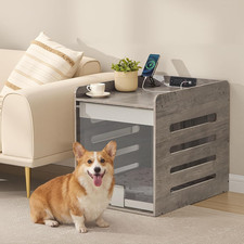 Modern Dog Crate Furniture with Charging Station, Small Kennel Indoor with Flip-