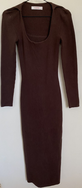 "LULU & ROSE" BROWN RIBBED KNIT LONG SLEEVE BODYCON MIDI DRESS - SIZE S