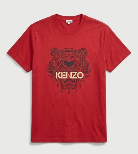 Kenzo Paris Tiger Graphic T-Shirt Red Cotton Men's Tee Size Large Authentic
