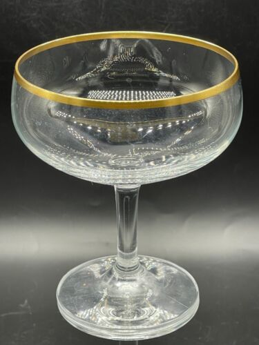 Mediados de siglo, cristal transparente champán cupé con borde dorado - Imagen 4 de 7