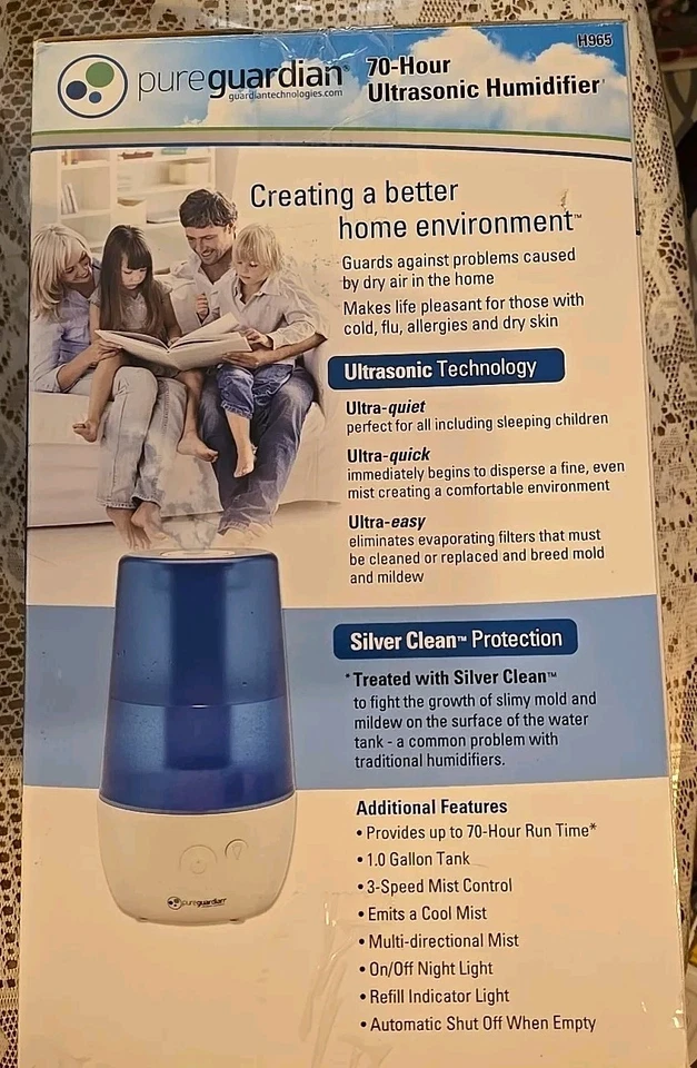 Pure Guardian H965 70-HOUR ULTRASONIC COOL MIST HUMIDIFIER -NEW IN BOX - Image 3 of 4