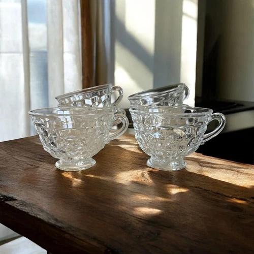 VTG Fostoria American Punch Cups Coffee Tea Cube Pattern Clear Glass Set Of 6