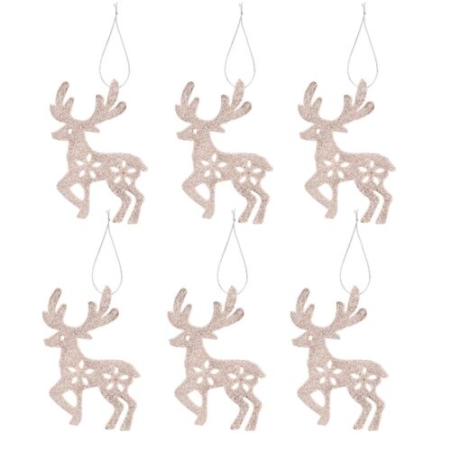 Purpurina Adornos para Árbol de Navidad Conjunto De 6 Ciervos - Oro Rosa - Imagen 1 de 2