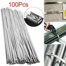 100Pcs Metal Zip Ties Stainless Steel Heavy Duty Self-Locking Cable Ties 150mm