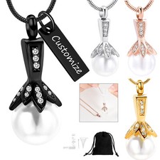 Pearl Locket Urn Pendant Cremation Jewelry for Ashes Necklace Memorial Jewelry