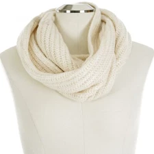LAUREN CONRAD Women's IVORY with GOLD METALLIC Winter INFINITY SCARF Ribbed LOOP