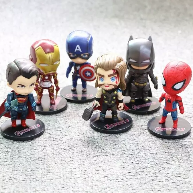 Marvel Avengers Chibi Figure Set 6 Lot Thor Iron Man Superman Spiderman Batman