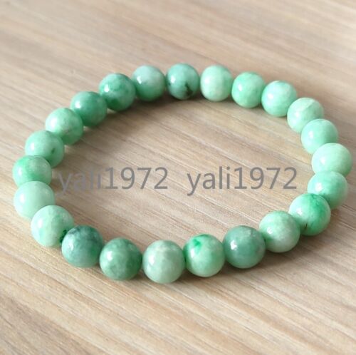 Certified Green 8mm Burma Natural A Jade jadeite Round Beads Stretch Bracelet - Picture 4 of 8