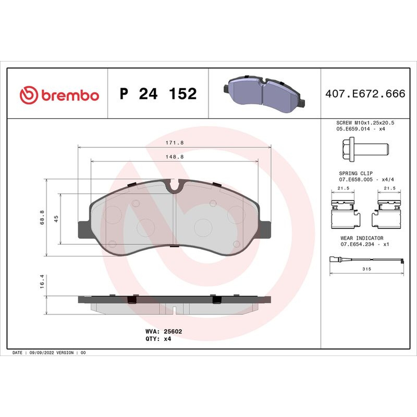 Brembo Prime Brake Pad Set P24152 Fits Ford Front Axle - Free Shipping