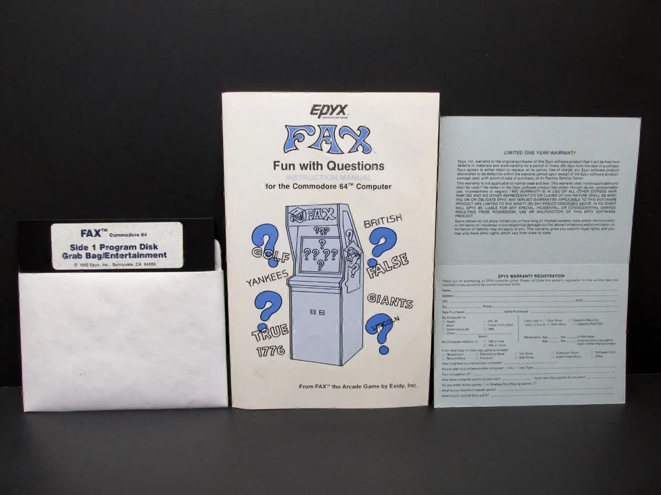 Fax, Commodore 64, Disks, Epyx 1983, Never Used, CIB - Image 3 of 4