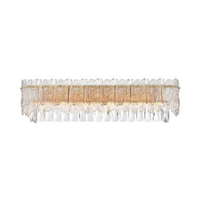 Crystal Wall Sconce 6 Light Fixture Satin Gold Bathroom Vanity Dining Room 27''