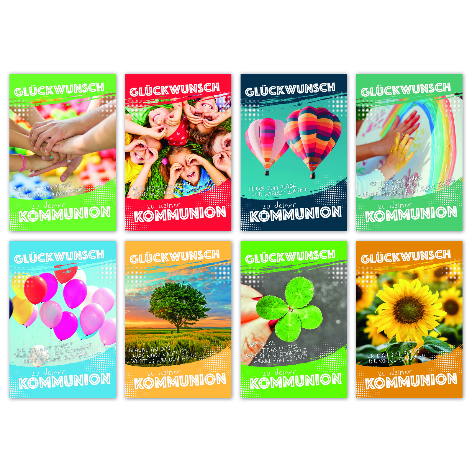 Kommunion - 100-er Kasten - 8 verschiedene Motive - Glückwunschkarten im Format