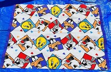Vtg Warner Brothers Looney Tunes Throw Blanket Purple Satin Trim 2 Sides GUC 