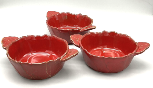 Set of 3 Scalloped Majolica Bowls "Red Cabbage" w/ 2 Handles Italian Stoneware - Photo 1/12