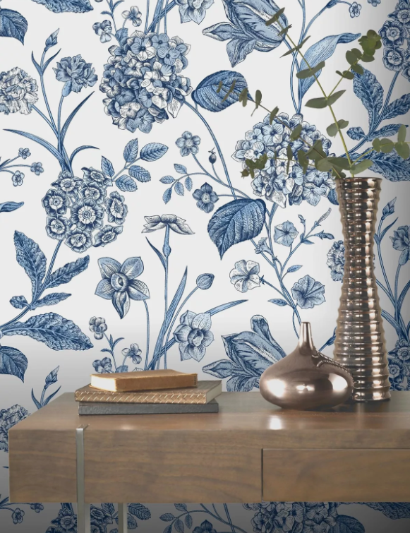Rasch Wallpaper Amelie Hydrangea Blue/White Paper Wallpaper - Image 3