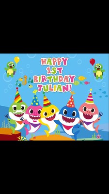 Photo Background Baby Shark Happy 1st Birthday Julian Ebay