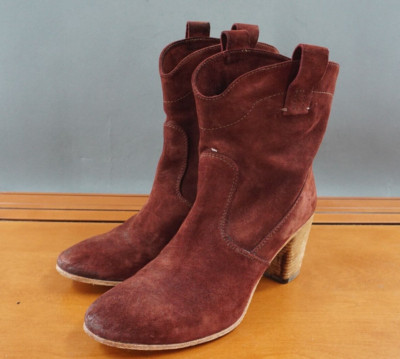 Alberto Fermani Shoes Womens 37.5 / 6.5 Red Leather Suede Pull On Ankle Bootie