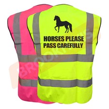 EQUINE HI VIZ VIS HORSES PLEASE PASS CAREFULLY WAISTCOAT VEST EQUESTRIAN SAFETY