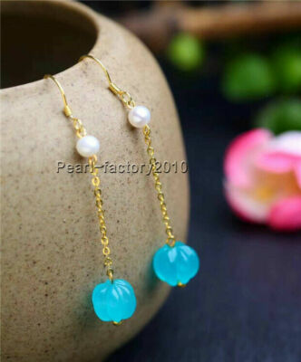 Natural Ice Amazonite Green Gemstone pearl Earrings Silver AAA