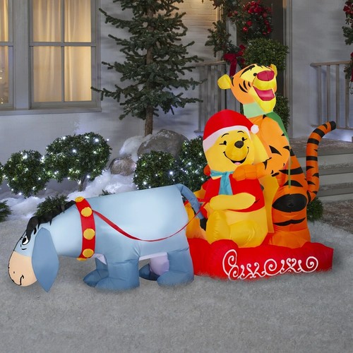 Disney Christmas Inflatable Eeyore Pulling Pooh and Tigger on Sled LED 7.5FT Wid - 第 2/3 張圖片