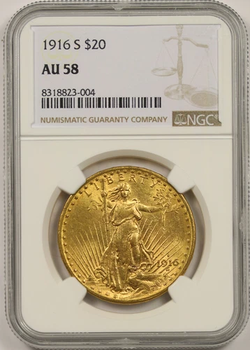 1916-S Saint Gaudens Double Eagle Gold $20 AU 58 NGC