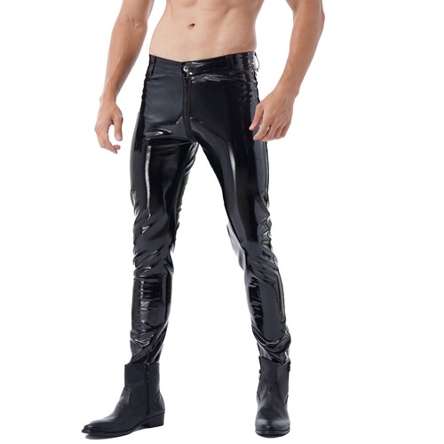 Mens Wet Look Skinny Pants Gothic Punk Open Crotch Rock Tight Long Trousers Club - Picture 29 of 47