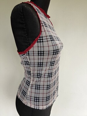 d*3様 BURBERRY チェック柄 キャミソール 36 100% Burberry London Nova Check Plaid Ruffled Spandex