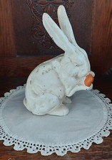 Vintage Cast Iron Bunny Rabbit Eating Carrot Door Stop - Coin Bank Toy